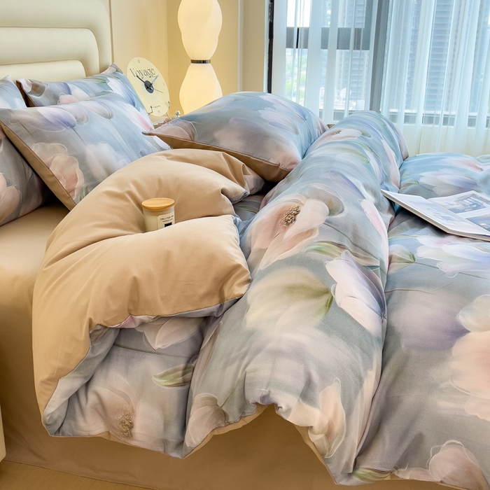 91家纺网 家纺一手货源 找家纺 印季家纺 2025新款数码印花全棉纯棉加厚磨毛四件套 花海（兰）