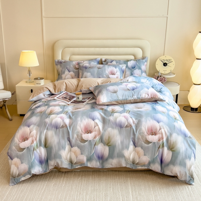 91家纺网 家纺一手货源 找家纺 印季家纺 2025新款数码印花全棉纯棉加厚磨毛四件套 花海（兰）