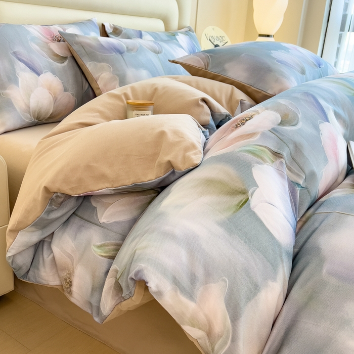 91家纺网 家纺一手货源 找家纺 印季家纺 2025新款数码印花全棉纯棉加厚磨毛四件套 花海（兰）