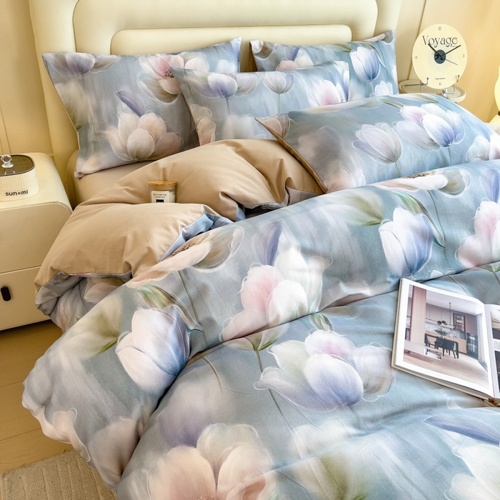 91家纺网 家纺一手货源 找家纺 印季家纺 2025新款数码印花全棉纯棉加厚磨毛四件套 花海（兰）