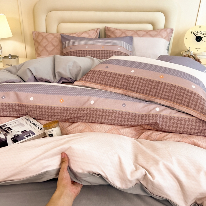 91家纺网 家纺一手货源 找家纺 印季家纺 2025新款数码印花全棉纯棉加厚磨毛四件套 简爱（桔）