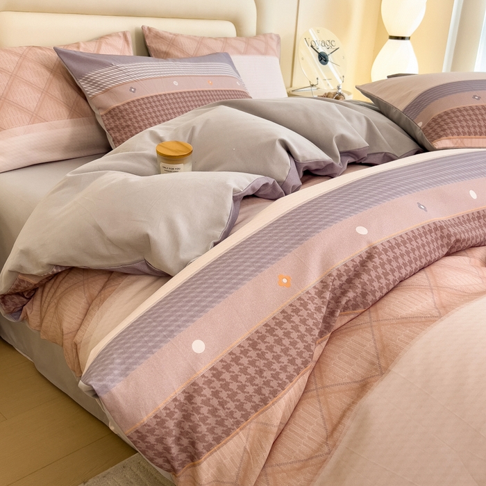 91家纺网 家纺一手货源 找家纺 印季家纺 2025新款数码印花全棉纯棉加厚磨毛四件套 简爱（桔）