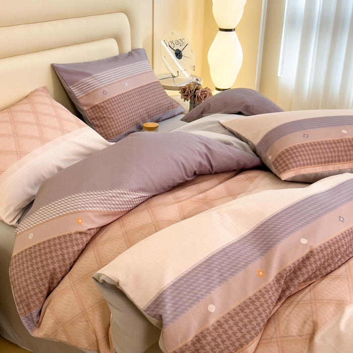 91家纺网 家纺一手货源 找家纺 印季家纺 2025新款数码印花全棉纯棉加厚磨毛四件套 简爱（桔）