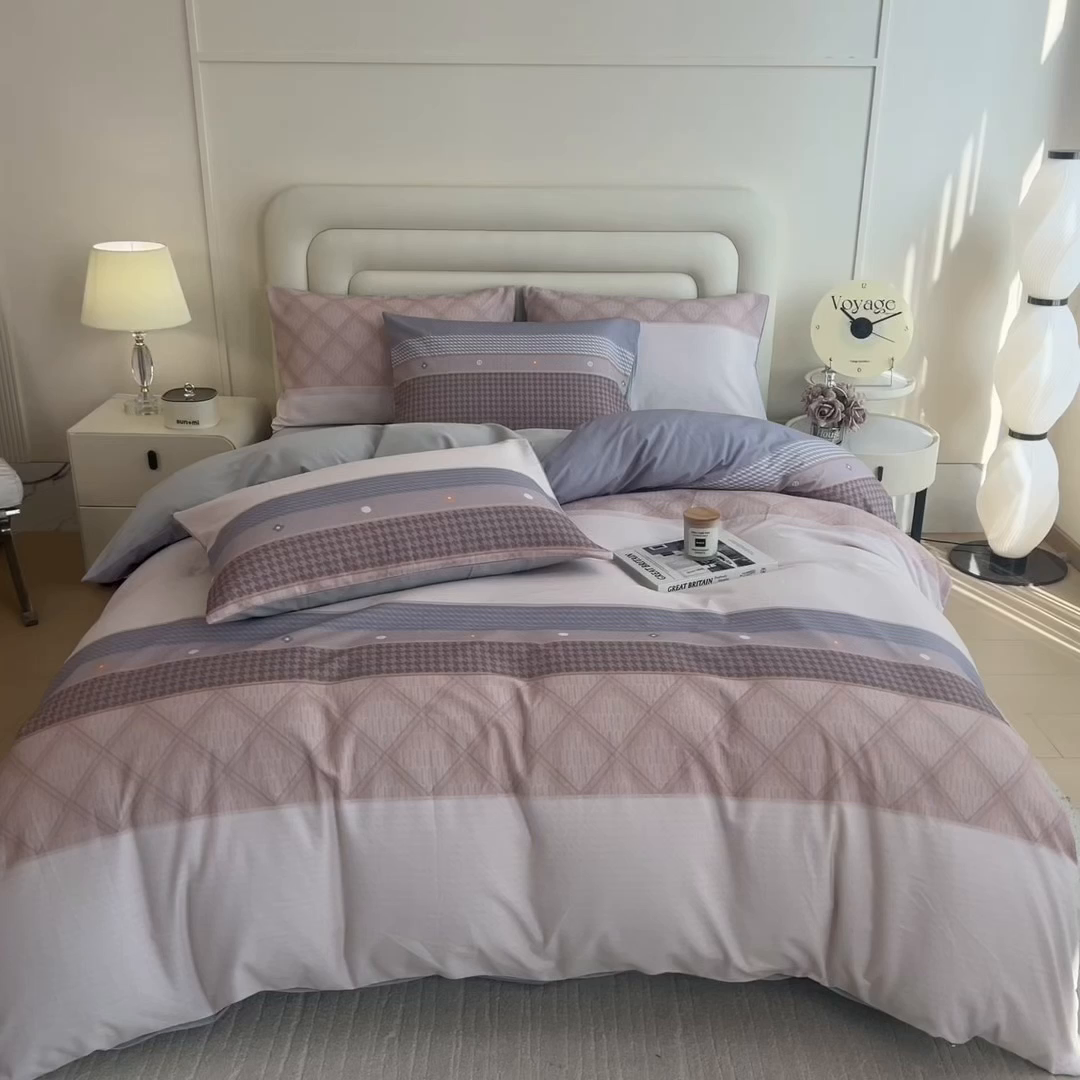 91家纺网 家纺一手货源 找家纺 印季家纺 2025新款数码印花全棉纯棉加厚磨毛四件套 简爱（桔）