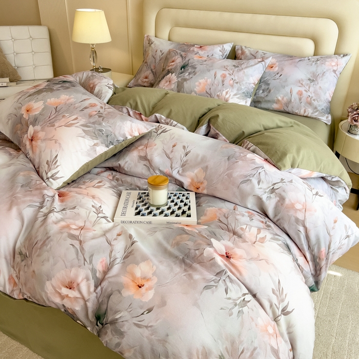 91家纺网 家纺一手货源 找家纺 印季家纺 2025新款数码印花全棉纯棉加厚磨毛四件套 漫野