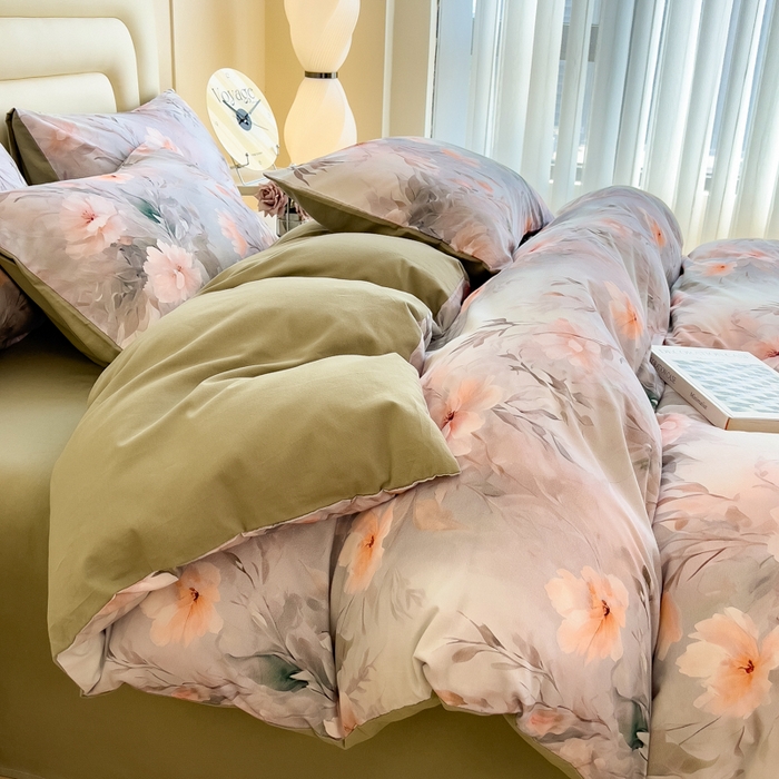 91家纺网 家纺一手货源 找家纺 印季家纺 2025新款数码印花全棉纯棉加厚磨毛四件套 漫野