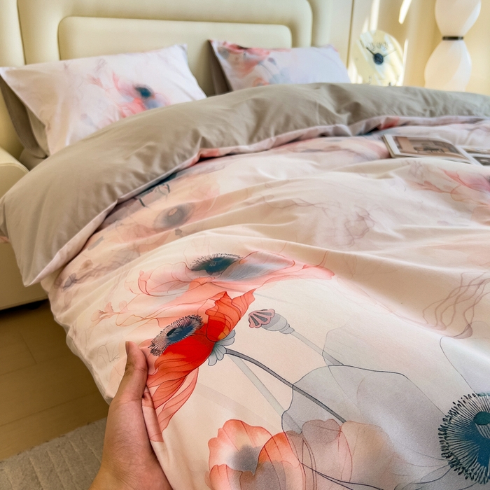 91家纺网 家纺一手货源 找家纺 印季家纺 2025新款数码印花全棉纯棉加厚磨毛四件套 念花溪