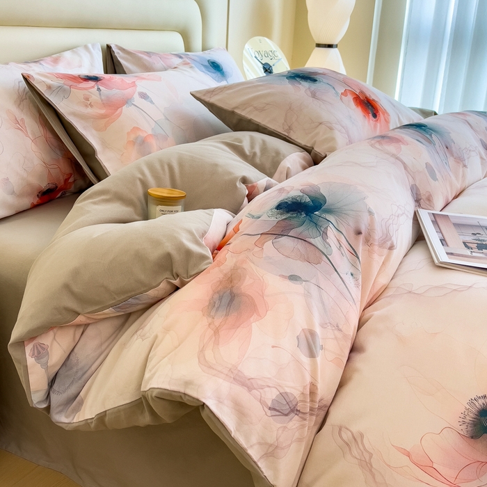 91家纺网 家纺一手货源 找家纺 印季家纺 2025新款数码印花全棉纯棉加厚磨毛四件套 念花溪