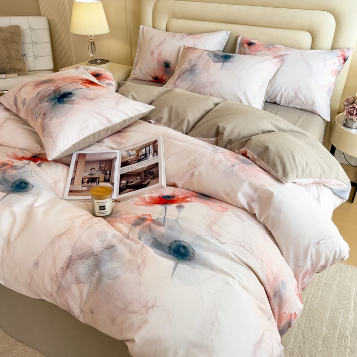 91家纺网 家纺一手货源 找家纺 印季家纺 2025新款数码印花全棉纯棉加厚磨毛四件套 念花溪