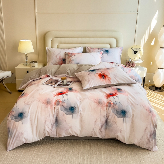 91家纺网 家纺一手货源 找家纺 印季家纺 2025新款数码印花全棉纯棉加厚磨毛四件套 念花溪