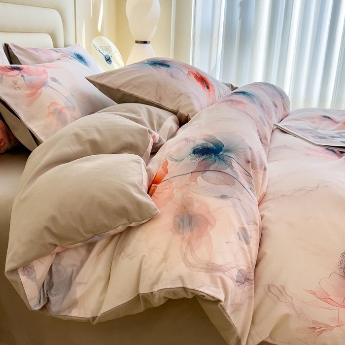 91家纺网 家纺一手货源 找家纺 印季家纺 2025新款数码印花全棉纯棉加厚磨毛四件套 念花溪