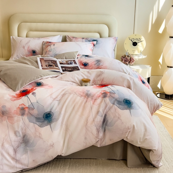 91家纺网 家纺一手货源 找家纺 印季家纺 2025新款数码印花全棉纯棉加厚磨毛四件套 念花溪