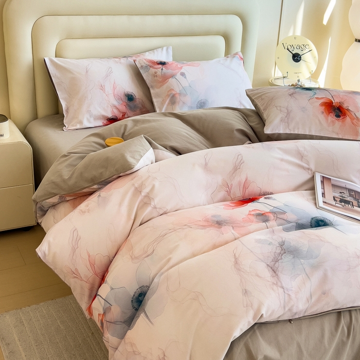 91家纺网 家纺一手货源 找家纺 印季家纺 2025新款数码印花全棉纯棉加厚磨毛四件套 念花溪