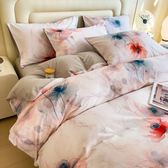 91家纺网 家纺一手货源 找家纺 印季家纺 2025新款数码印花全棉纯棉加厚磨毛四件套 念花溪