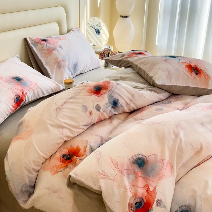 91家纺网 家纺一手货源 找家纺 印季家纺 2025新款数码印花全棉纯棉加厚磨毛四件套 念花溪