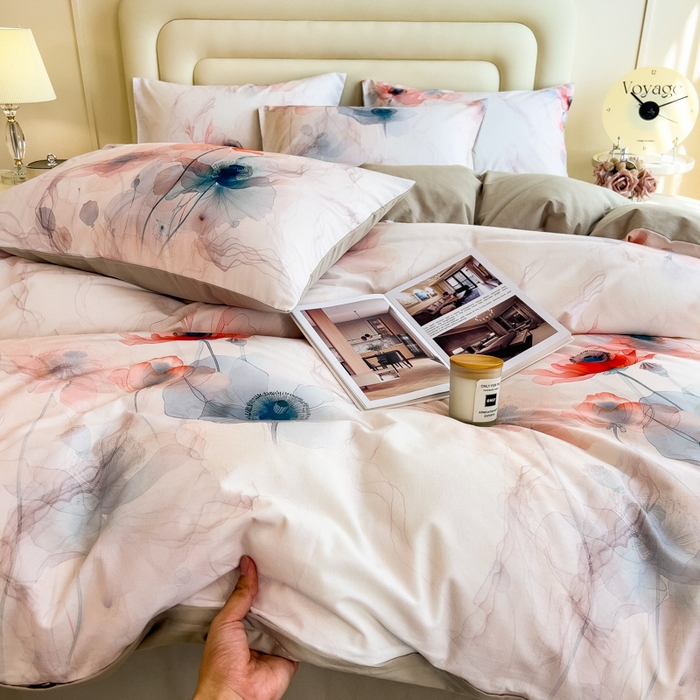 91家纺网 家纺一手货源 找家纺 印季家纺 2025新款数码印花全棉纯棉加厚磨毛四件套 念花溪