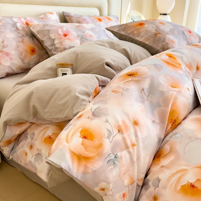 91家纺网 家纺一手货源 找家纺 印季家纺 2025新款数码印花全棉纯棉加厚磨毛四件套 绮梦花间