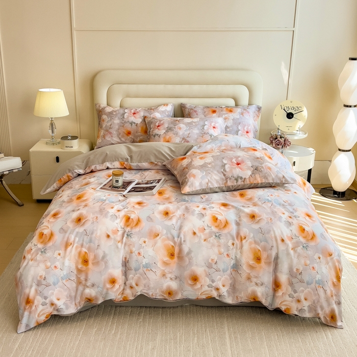 91家纺网 家纺一手货源 找家纺 印季家纺 2025新款数码印花全棉纯棉加厚磨毛四件套 绮梦花间