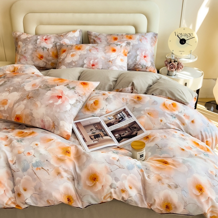 91家纺网 家纺一手货源 找家纺 印季家纺 2025新款数码印花全棉纯棉加厚磨毛四件套 绮梦花间