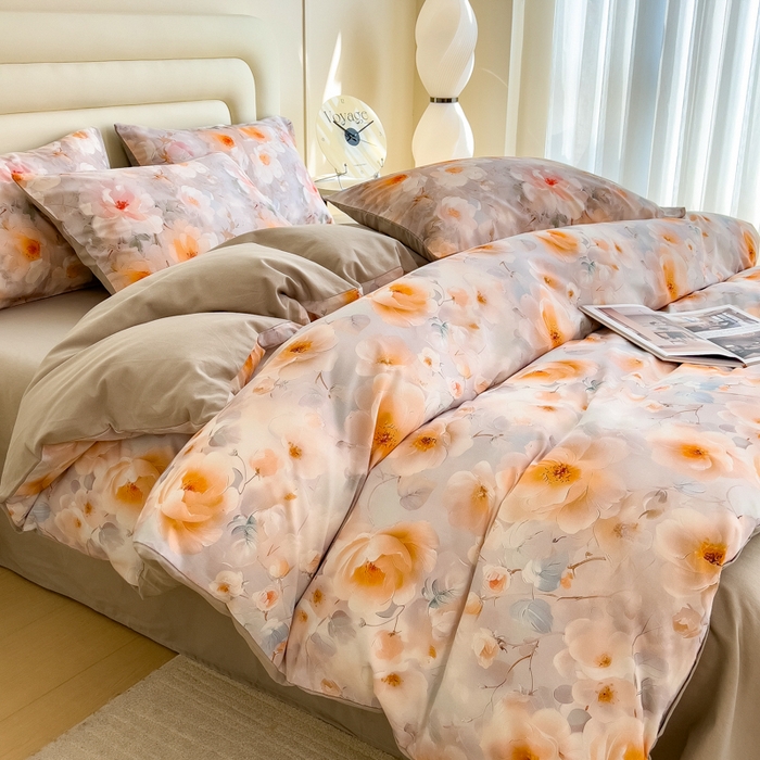 91家纺网 家纺一手货源 找家纺 印季家纺 2025新款数码印花全棉纯棉加厚磨毛四件套 绮梦花间