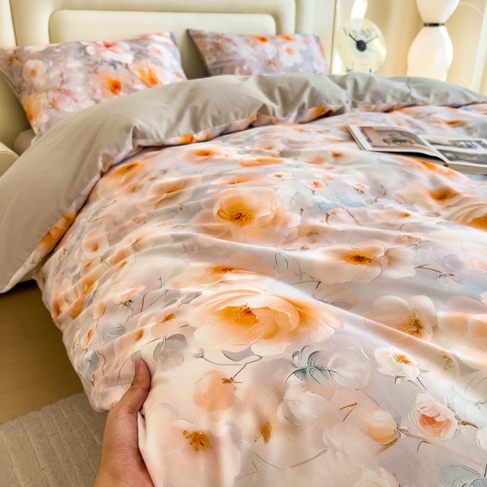 91家纺网 家纺一手货源 找家纺 印季家纺 2025新款数码印花全棉纯棉加厚磨毛四件套 绮梦花间