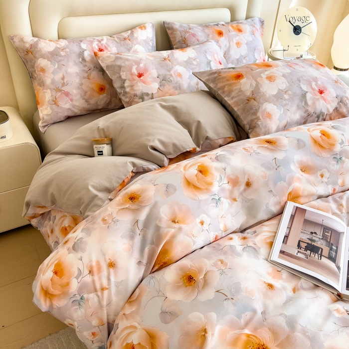 91家纺网 家纺一手货源 找家纺 印季家纺 2025新款数码印花全棉纯棉加厚磨毛四件套 绮梦花间