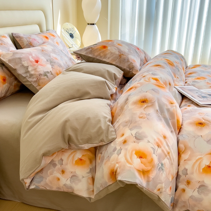 91家纺网 家纺一手货源 找家纺 印季家纺 2025新款数码印花全棉纯棉加厚磨毛四件套 绮梦花间