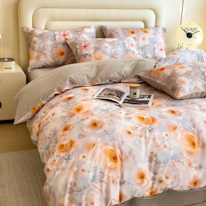 91家纺网 家纺一手货源 找家纺 印季家纺 2025新款数码印花全棉纯棉加厚磨毛四件套 绮梦花间