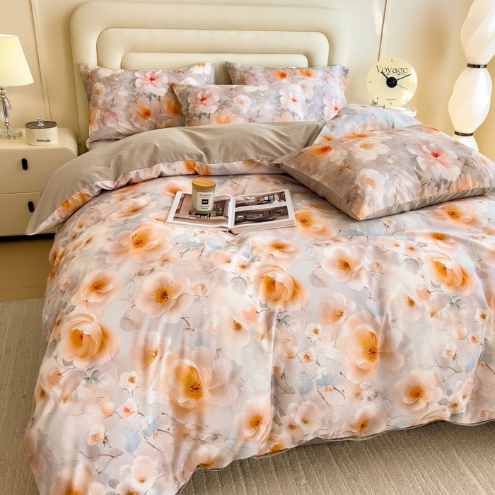 91家纺网 家纺一手货源 找家纺 印季家纺 2025新款数码印花全棉纯棉加厚磨毛四件套 绮梦花间