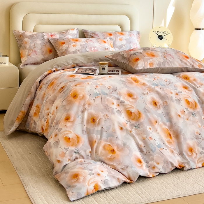 91家纺网 家纺一手货源 找家纺 印季家纺 2025新款数码印花全棉纯棉加厚磨毛四件套 绮梦花间