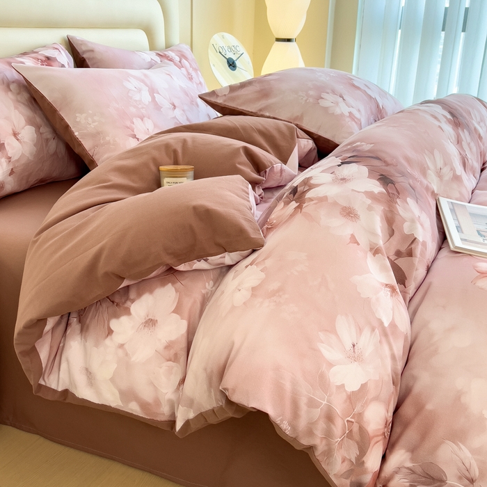 印季家纺 2025新款数码印花全棉纯棉加厚磨毛四件套 森屿（桔）