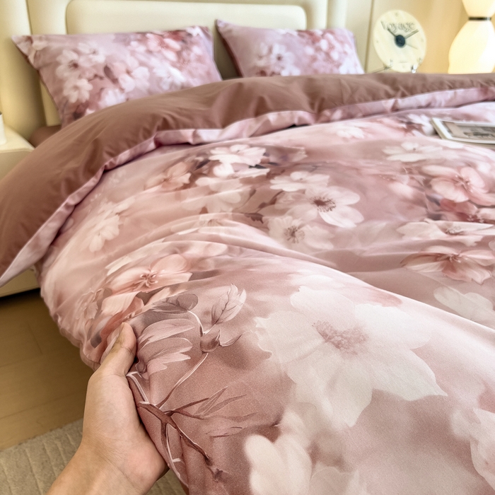 91家纺网 家纺一手货源 找家纺 印季家纺 2025新款数码印花全棉纯棉加厚磨毛四件套 森屿（桔）