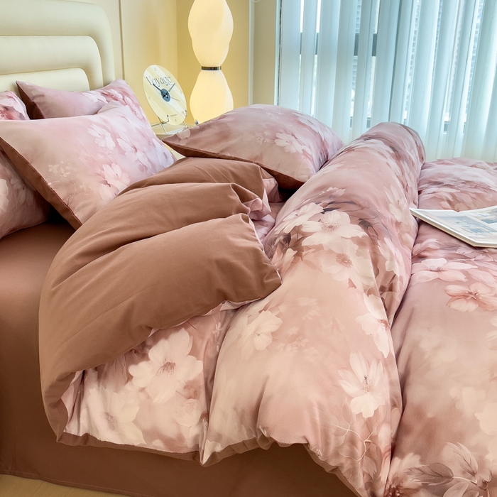 91家纺网 家纺一手货源 找家纺 印季家纺 2025新款数码印花全棉纯棉加厚磨毛四件套 森屿（桔）