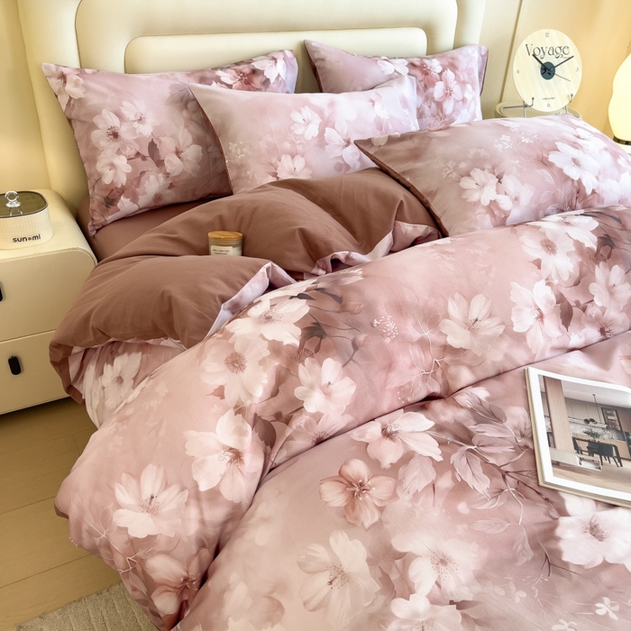 91家纺网 家纺一手货源 找家纺 印季家纺 2025新款数码印花全棉纯棉加厚磨毛四件套 森屿（桔）