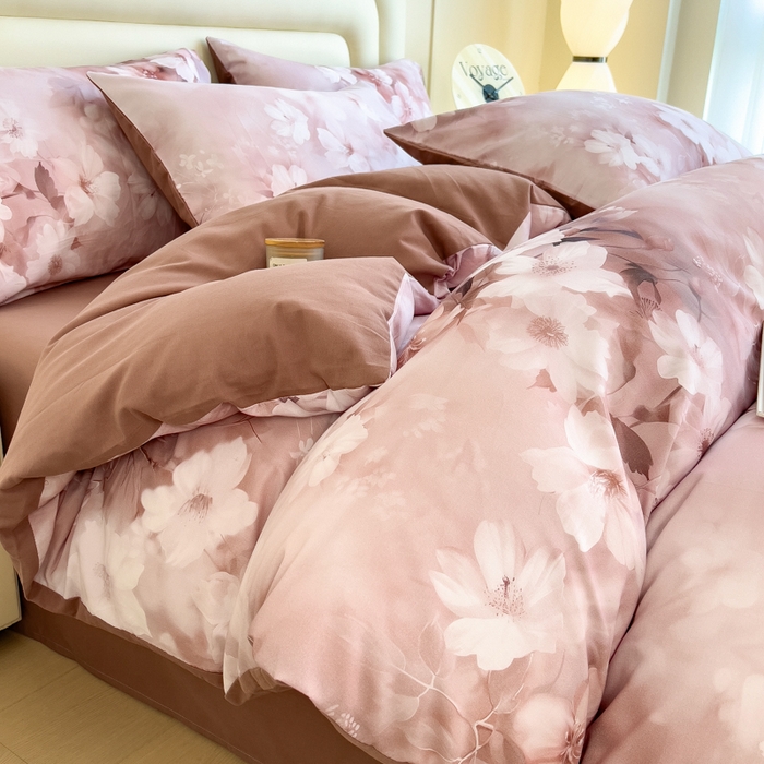 91家纺网 家纺一手货源 找家纺 印季家纺 2025新款数码印花全棉纯棉加厚磨毛四件套 森屿（桔）