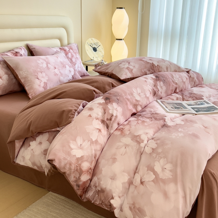 91家纺网 家纺一手货源 找家纺 印季家纺 2025新款数码印花全棉纯棉加厚磨毛四件套 森屿（桔）