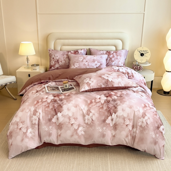 91家纺网 家纺一手货源 找家纺 印季家纺 2025新款数码印花全棉纯棉加厚磨毛四件套 森屿（桔）