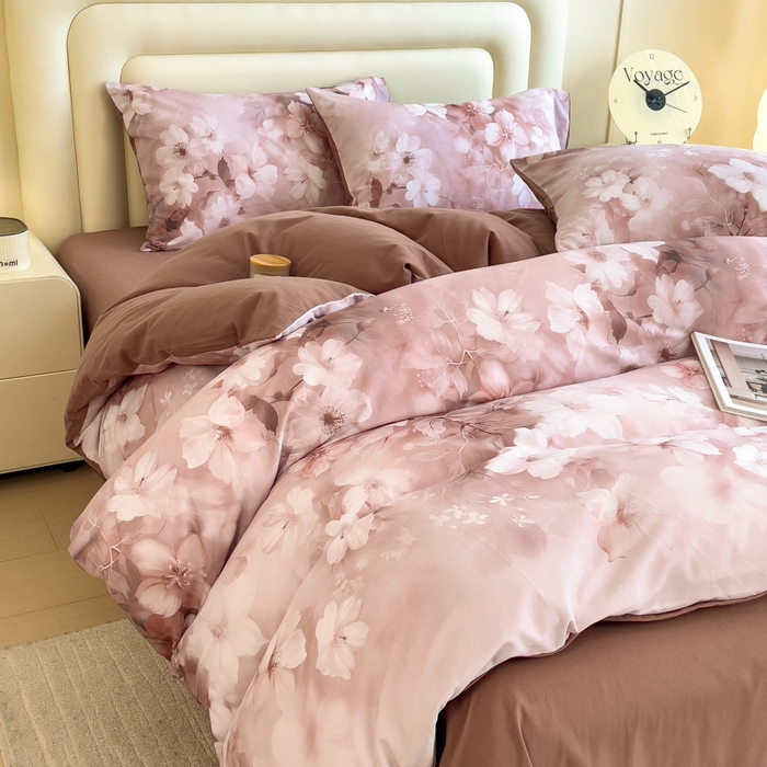 91家纺网 家纺一手货源 找家纺 印季家纺 2025新款数码印花全棉纯棉加厚磨毛四件套 森屿（桔）