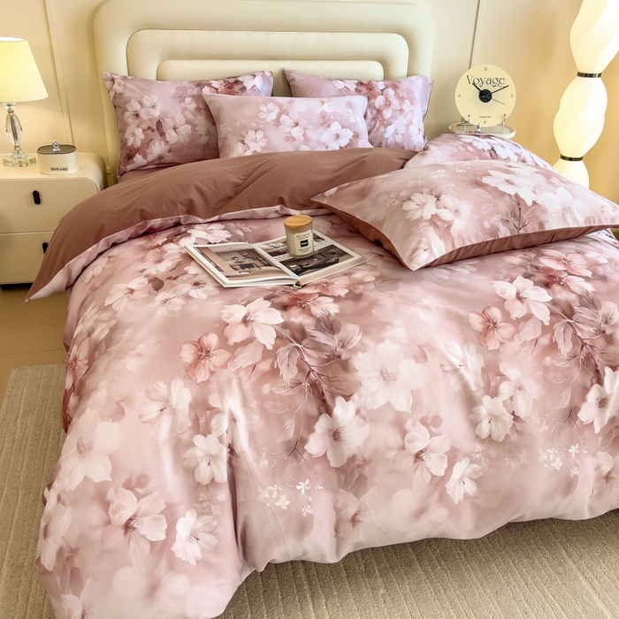 91家纺网 家纺一手货源 找家纺 印季家纺 2025新款数码印花全棉纯棉加厚磨毛四件套 森屿（桔）