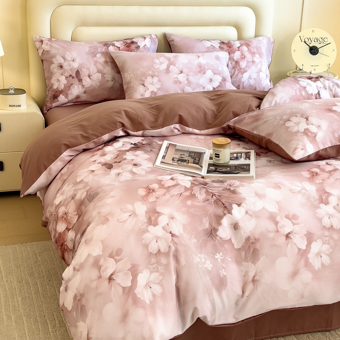 91家纺网 家纺一手货源 找家纺 印季家纺 2025新款数码印花全棉纯棉加厚磨毛四件套 森屿（桔）