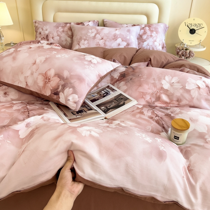 91家纺网 家纺一手货源 找家纺 印季家纺 2025新款数码印花全棉纯棉加厚磨毛四件套 森屿（桔）