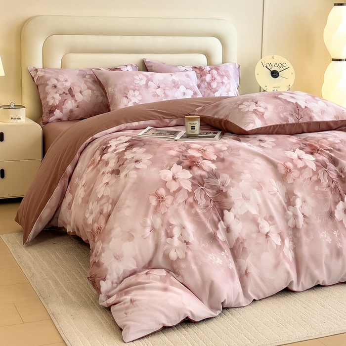 91家纺网 家纺一手货源 找家纺 印季家纺 2025新款数码印花全棉纯棉加厚磨毛四件套 森屿（桔）