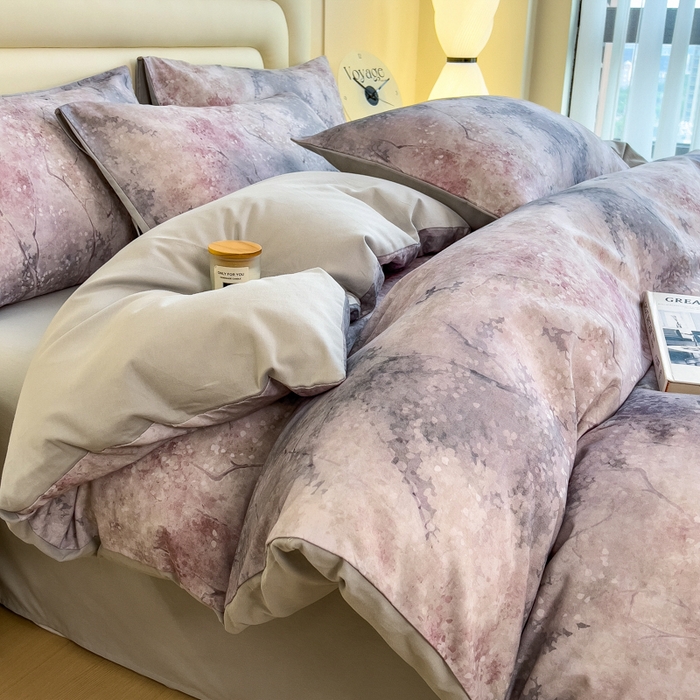 印季家纺 2025新款数码印花全棉纯棉加厚磨毛四件套 水墨青花（灰）