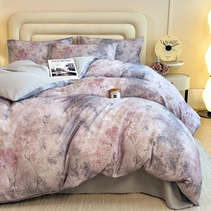 91家纺网 家纺一手货源 找家纺 印季家纺 2025新款数码印花全棉纯棉加厚磨毛四件套 水墨青花（灰）