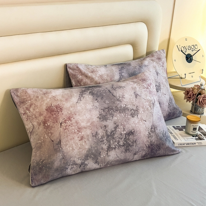 91家纺网 家纺一手货源 找家纺 印季家纺 2025新款数码印花全棉纯棉加厚磨毛四件套 水墨青花（灰）