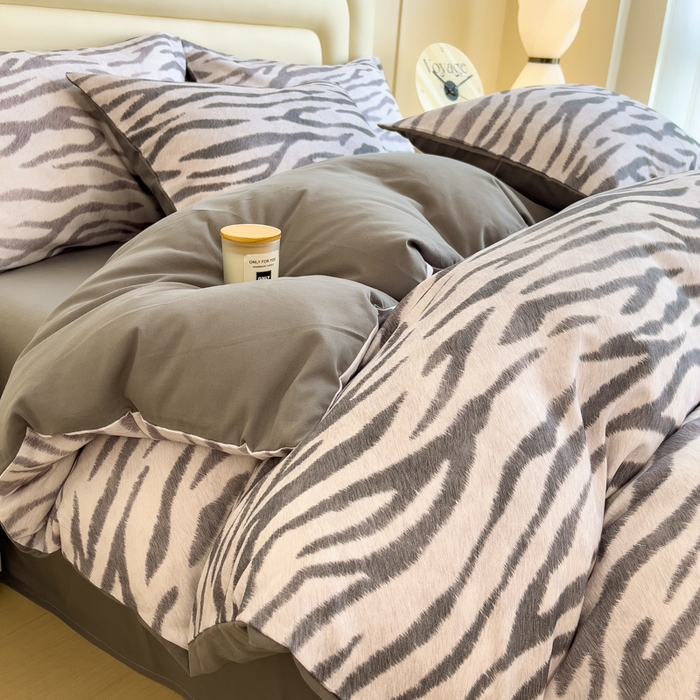 印季家纺 2025新款数码印花全棉纯棉加厚磨毛四件套 星光条纹（灰）