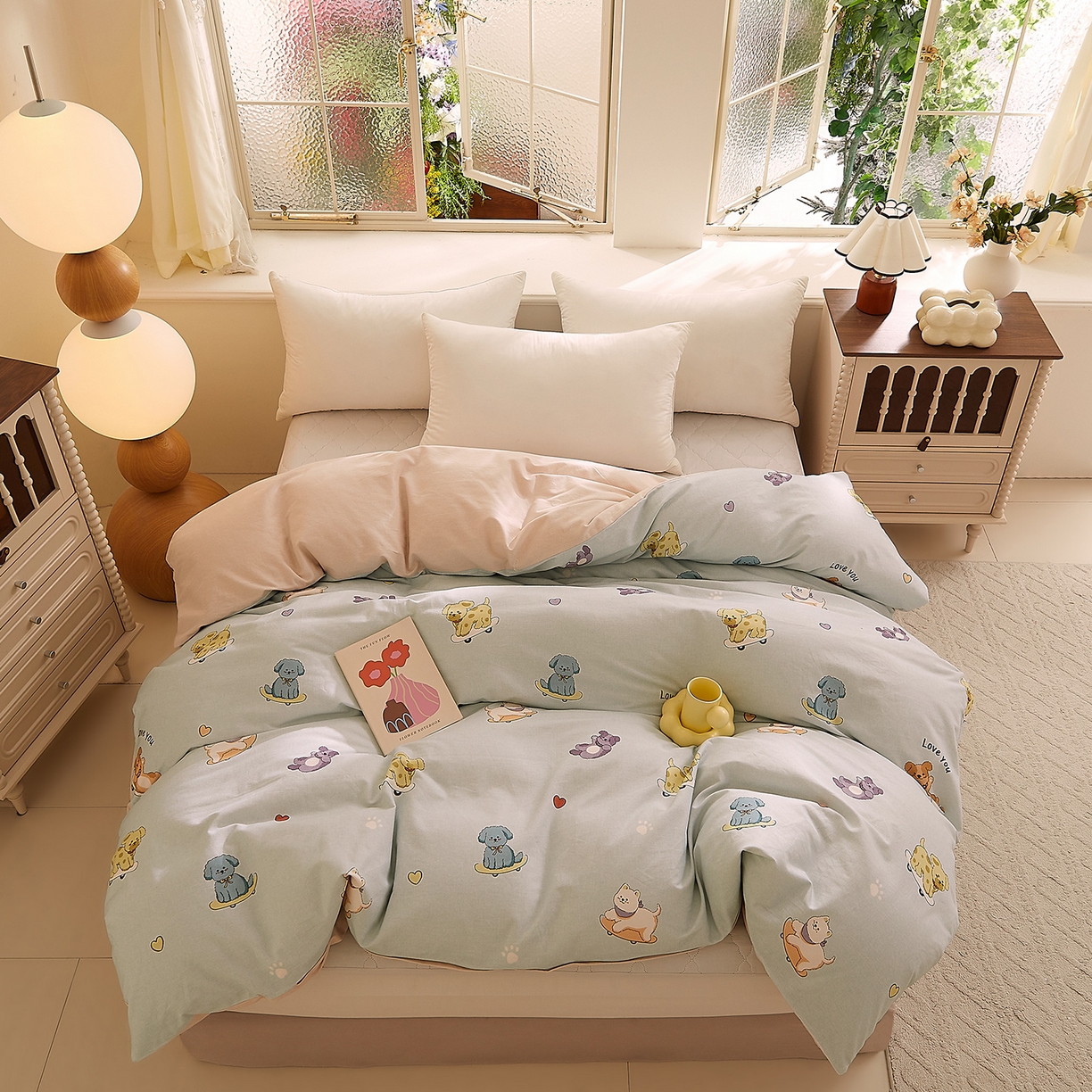 91家纺网 家纺一手货源 找家纺 DoDo 兜兜 2025新款全棉纯棉磨毛印花单被套 被套单件 俏皮狗