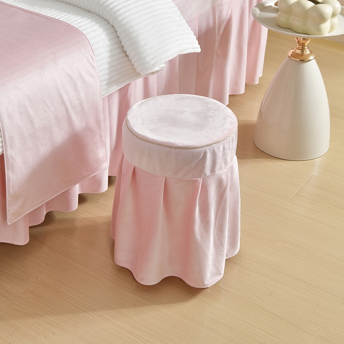 91家纺网 家纺一手货源 找家纺 诗薇娅 2025新款加厚兔毛绒美容床罩  美容床罩四件套 白+粉玉