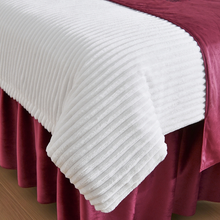 91家纺网 家纺一手货源 找家纺 诗薇娅 2025新款加厚兔毛绒美容床罩  美容床罩四件套 白+红豆沙