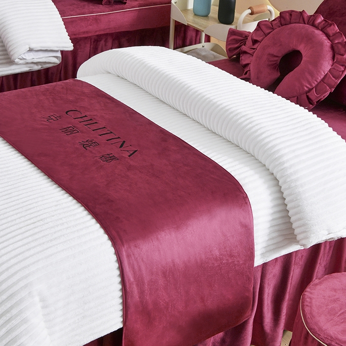 91家纺网 家纺一手货源 找家纺 诗薇娅 2025新款加厚兔毛绒美容床罩  美容床罩四件套 白+红豆沙